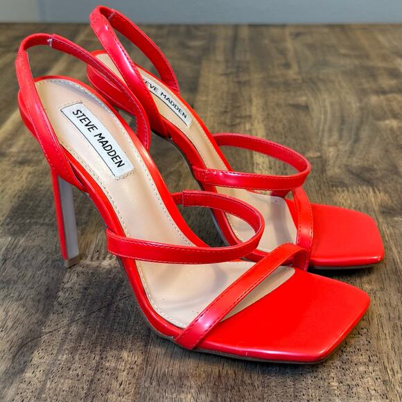Steve Madden Square-Toe Stilleto High Heel Strappy Red-Orange Women’s Size 7.5 - Picture 2 of 8